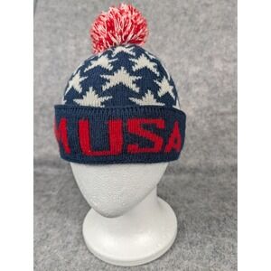 Team USA Olympic Stars Knit Beanie Pom Pom Winter Hat Red White Blue